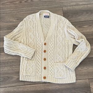 Vintage 1970’s fisherman button cardigan sweater size large silverwoods ivory